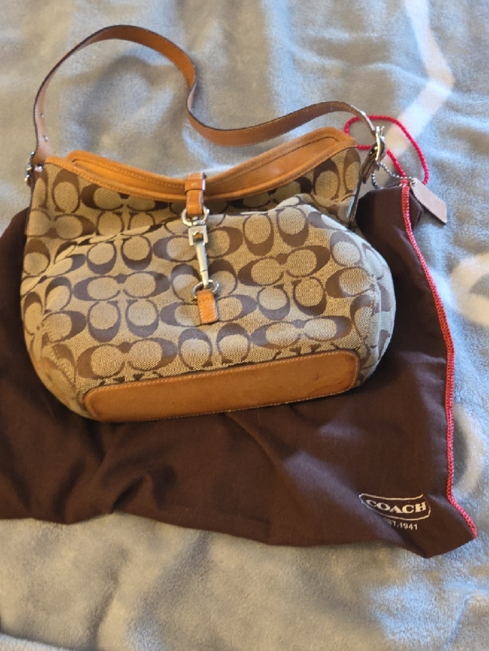 Coach Brown Signature Canvas Shoulder Bag with Tan Trim - Picture 7 of 7